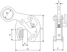 UCHWYT SAMOZACISKOWY DO PRZENOSZENIA DWUTEOWNIK&Oacute;W TYP - UPD - WYMIAR